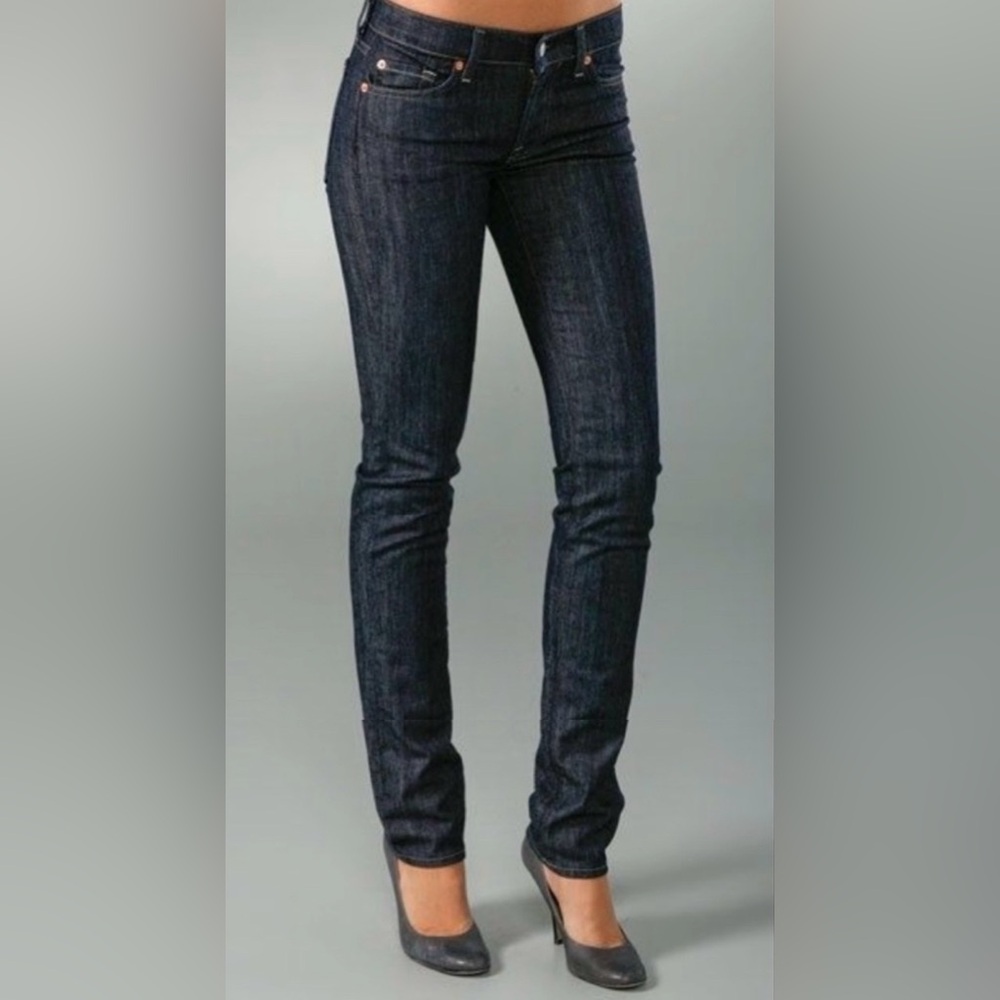 7 For All Mankind Roxanne Low Rise Slim Fit Full Length Dark Wash Jeans Size 26